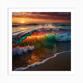 Rainbow Wave At Sunset Art Print