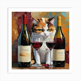 Cat With Wine Art Print