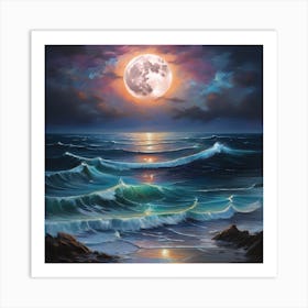 Full Moon Over The Ocean 3 Art Print