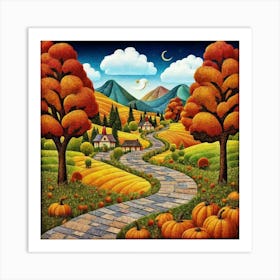 Winding road house. In the middle of the meadows Art Print