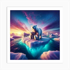 Polar Bear With Her Cubs Art Print