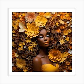 Beautiful Black Woman With Flowers Art Print
