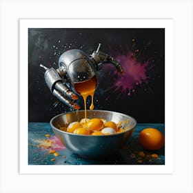 Robot Eating Eggs Art Print