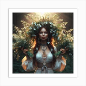 Elven Woman With Flowers Art Print