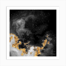 100 Nebulas in Space with Stars Abstract in Black and Gold n.108 Art Print