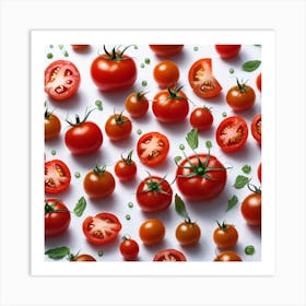 Tomatoes On White Background Art Print