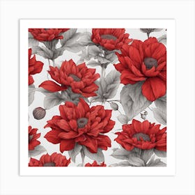 sketch Red Flowers and gray flowers Art Print