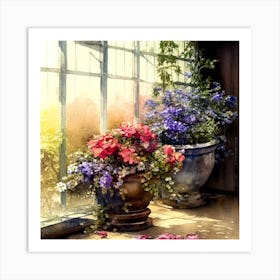 Watercolor Greenhouse Flowers 37 Art Print