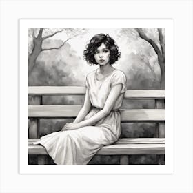 117073 The Drawing Depicts A Beautiful Girl With Short Bl Xl 1024 V1 0 Art Print