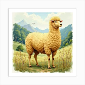 Watercolor The Golden Fleece In A Rich, Mythical Landscape 1 Art Print