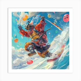 Myeera Surf As A Ninja Samurai Action Pose Jumping Through The Art Print