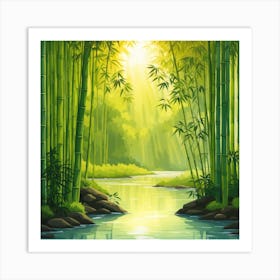 A Stream In A Bamboo Forest At Sun Rise Square Composition 317 Art Print