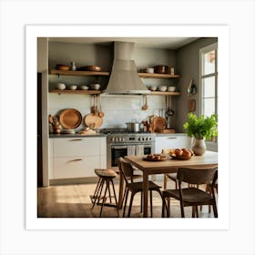 Default A Cozy Welllit Kitchen With A Basket Of The Background 1 Art Print