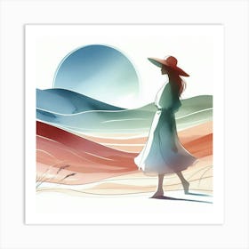 Woman Walking In The Desert Art Print