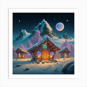 Mountain village snow wooden 6 19 Art Print