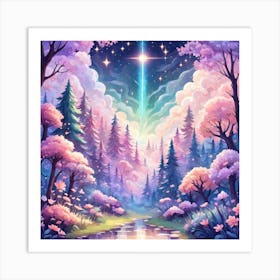 A Fantasy Forest With Twinkling Stars In Pastel Tone Square Composition 168 Art Print