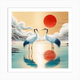 Cranes In The Water Art Print