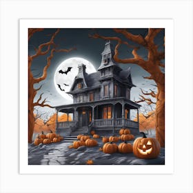 Halloween House With Pumpkins 28 Art Print