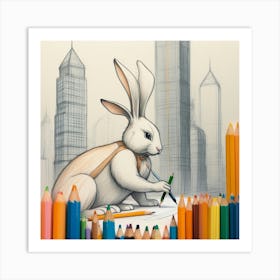 Rabbit With Pencils 1 Art Print