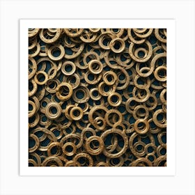 Gold Rings On Blue Background Art Print