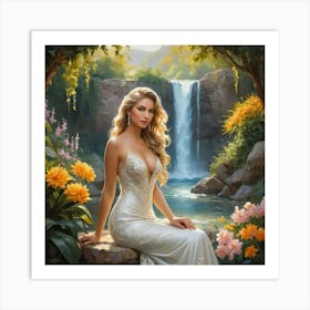 Bride At The Waterfall Art Print