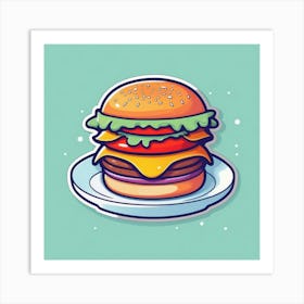 Cartoon Burger On A Plate 3 Art Print