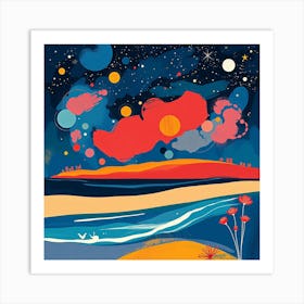 Night Sky At The Beach Art Print