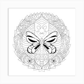 Butterfly Coloring Page Mandala Insect Art Print