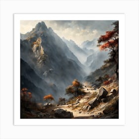 Chinese Mountains Landscape Painting (159) Art Print
