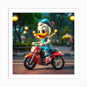 Donald Duck On A Motorcycle 1 Affiche