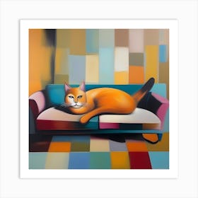 Orange Cat On A Couch Art Print