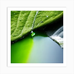 Water Drop On Green Leaf Art Print