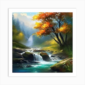 Waterfall In The Forest 42 Art Print