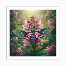 A Beautiful Elephant Hawk Moth Sitting On A Honeysuckle Flower 1 Art Print