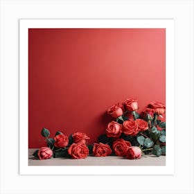 Red Roses Against A Red Wall Art Print