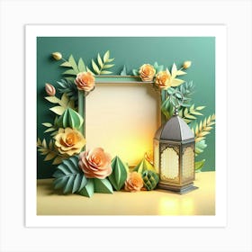 Frame With Flowers And Lantern 5 Art Print