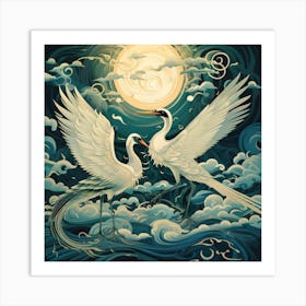 Two Cranes In The Sky Art Print