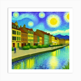 Where Time Stands Still: A Rustic Village Portrait Starry Night Art Print