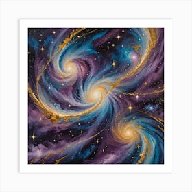 A Surreal Abstract Painting With Swirling Galaxies Nebulae And Stars Using Deep Blues Purples And Go 2886637560 Art Print