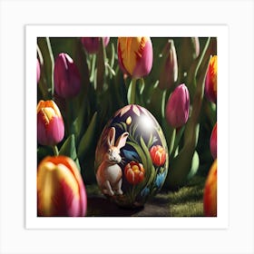 Easter Egg Hunt in the Tulip Garden Art Print