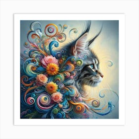 Cat With Flowers 2 Art Print