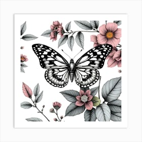 Butterfly And Flowers 7 Art Print