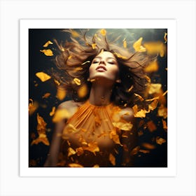 Beautiful Woman In Autumn Leaves. Era's Easel: Pastel Colors in the Ancient Attic Art Print