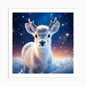 Firefly Adorable Baby Reindeer In A Starry Winter Meadow 2627 (2) Art Print