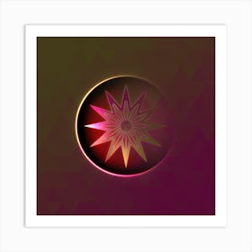 Geometric Neon Glyph on Jewel Tone Triangle Pattern 197 Art Print