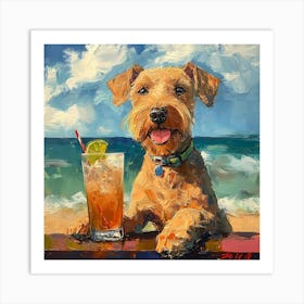 Dog At The Beach Bar Art Print