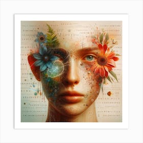 Woman With Flowers On Her Face Art Print