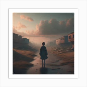 Girl Walks Through A Village Poster