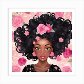 Black Girl With Roses Art Print