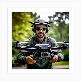 Man Park Drone Flying Control Technology Pilot Remote Quadcopter Aerial Outdoor Leisure Art Print